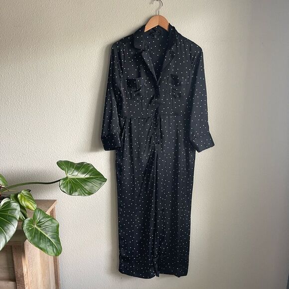 Lucky Brand Polkadot Printed Button Front Satin Jumpsuit in Black and White - Picture 3 of 12